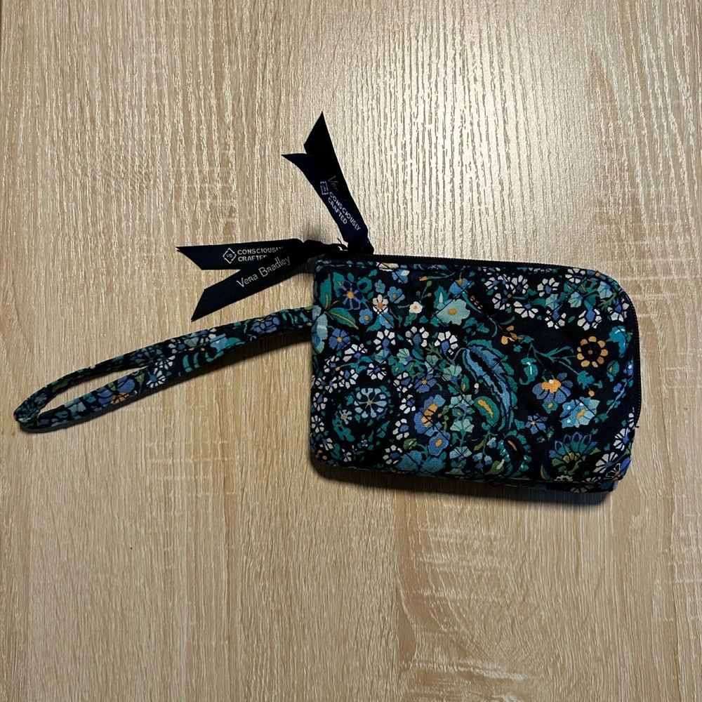 Vera Bradley Black and Blue Floral Wristlet